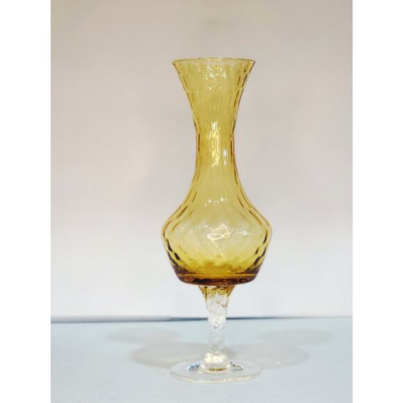 Vintage MCM Amber Glass Footed Vase 8" Tall Twisted Swirled Pedestal Clear Bud - Picture 1 of 3